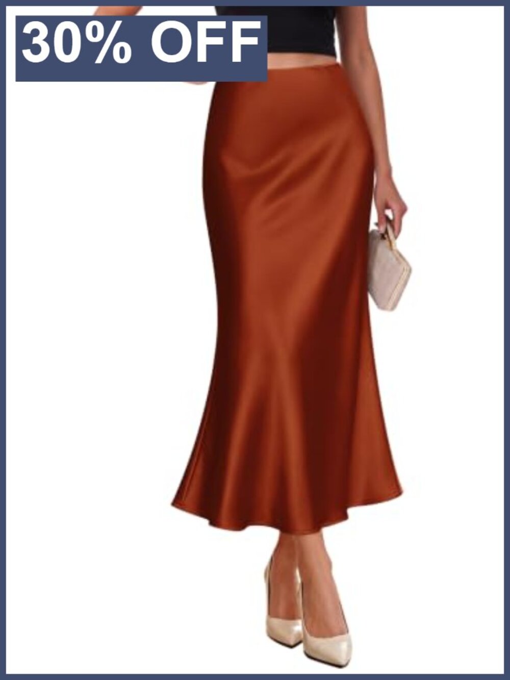 Satin High Waist Midi Skirt Mermaid Flare Cocktail Party